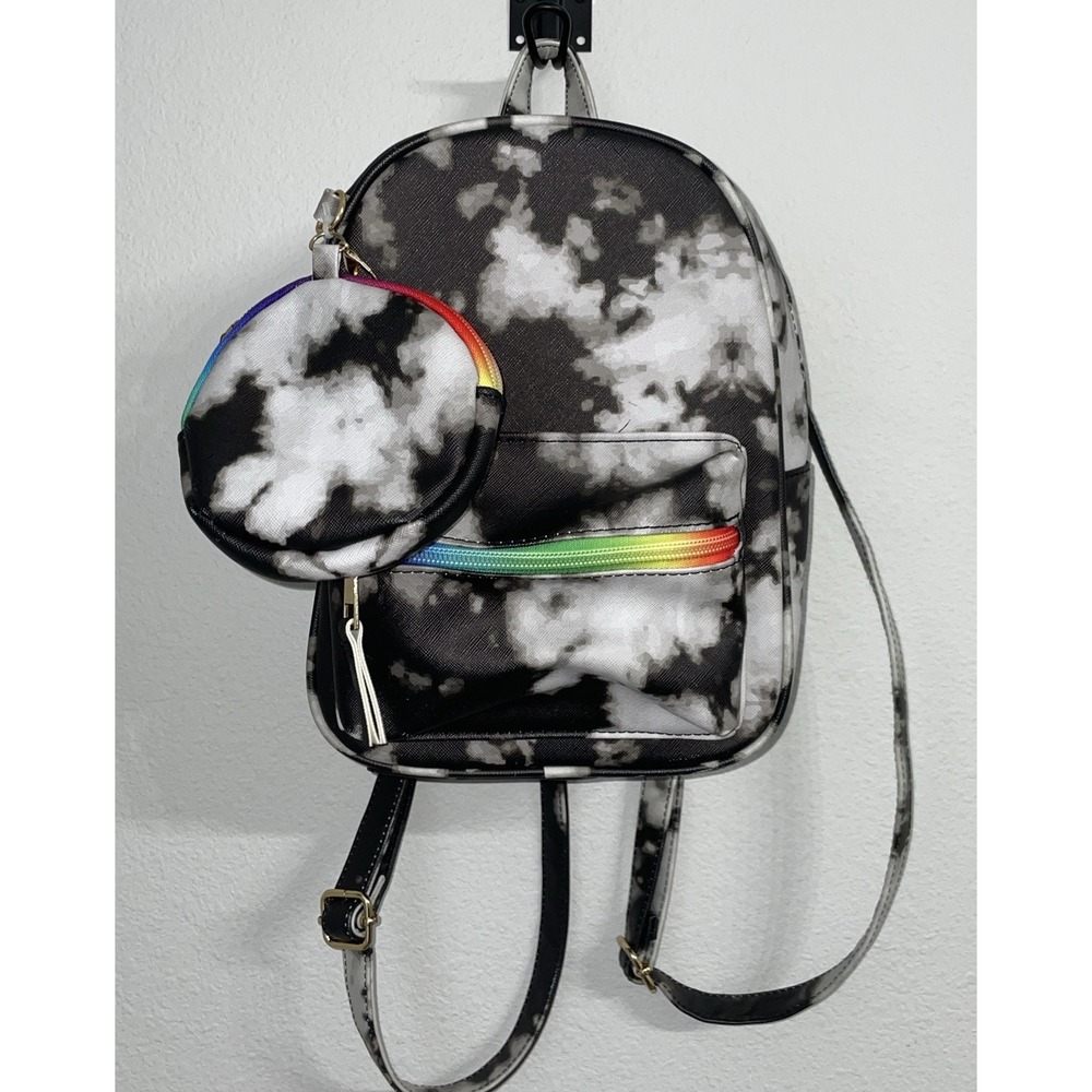 Under One Sky Mini Backpack Purse Black /White Rainbow With‎ Coin Purse